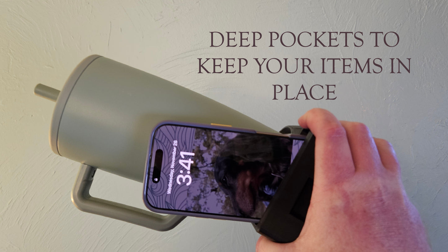 Cupholder & Phone Holder for Forcemech and other Wheelchairs with Tubular Arms