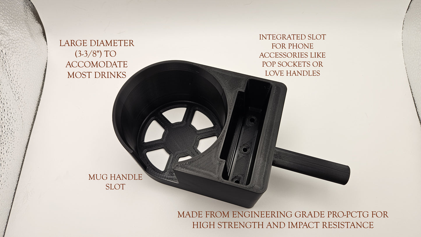 Cupholder & Phone Holder for Forcemech and other Wheelchairs with Tubular Arms